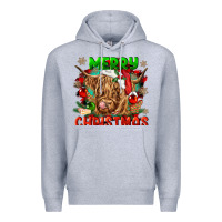 Heather Grey merry christmas cow Premium Hoodie - CowGirlArtShop