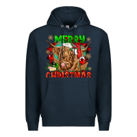 Navy merry christmas cow Premium Hoodie - CowGirlArtShop
