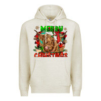 Oatmeal Heather merry christmas cow Premium Hoodie - CowGirlArtShop