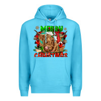 Ocean Blue merry christmas cow Premium Hoodie - CowGirlArtShop