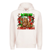 Pale Pink merry christmas cow Premium Hoodie - CowGirlArtShop
