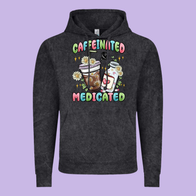 Caffeinated And Medicated Vintage Hoodie Designed By Maliassmallbusiness