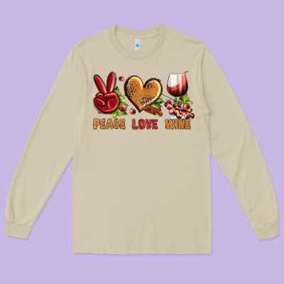 Peace Love Wine Long Sleeve Tee Designed By Bundleandbundleshop