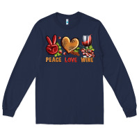 Navy Peace Love Wine Long Sleeve Tee - BundleAndBundleShop