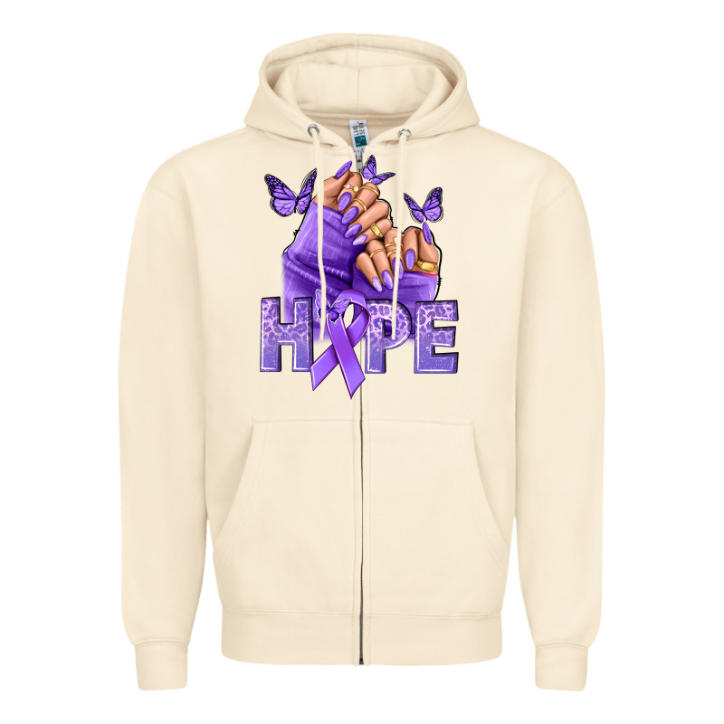 Hope Lavender Ribbon All Cancers Zipper Hoodie by NancyCooperArtShop | Teevron