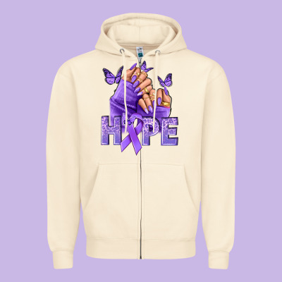 Hope Lavender Ribbon All Cancers Zipper Hoodie Designed By Nancycooperartshop