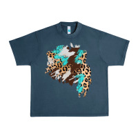 Midnight Navy cowhide leopard turquoise patch Urban Heavy Tee - AdoDesignShop