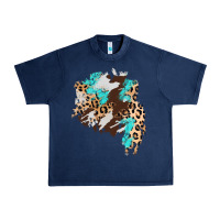 Navy cowhide leopard turquoise patch Urban Heavy Tee - AdoDesignShop