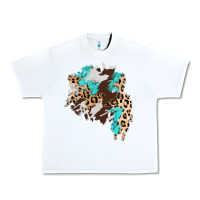 White cowhide leopard turquoise patch Urban Heavy Tee - AdoDesignShop