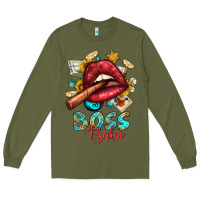 Army Green Western Boss Babe Cigar Lip Long Sleeve Tee - BundleAndBundleShop