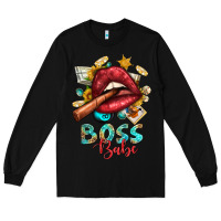 Black Western Boss Babe Cigar Lip Long Sleeve Tee - BundleAndBundleShop