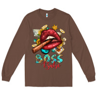 Chestnut Western Boss Babe Cigar Lip Long Sleeve Tee - BundleAndBundleShop