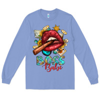 Colony Blue Western Boss Babe Cigar Lip Long Sleeve Tee - BundleAndBundleShop