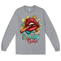 Heather Grey Western Boss Babe Cigar Lip Long Sleeve Tee - BundleAndBundleShop