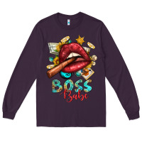 Plum Western Boss Babe Cigar Lip Long Sleeve Tee - BundleAndBundleShop