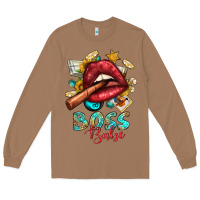 Toasted Coconut Western Boss Babe Cigar Lip Long Sleeve Tee - BundleAndBundleShop