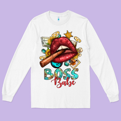 Western Boss Babe Cigar Lip Long Sleeve Tee Designed By Bundleandbundleshop