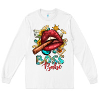 White Western Boss Babe Cigar Lip Long Sleeve Tee - BundleAndBundleShop