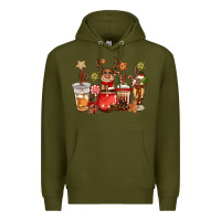 Army Green christmas reindeer coffee Premium Hoodie - CowGirlArtShop