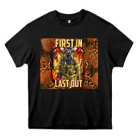 Black first in last out firefighter Heavy Core Tee - AdoDesignShop