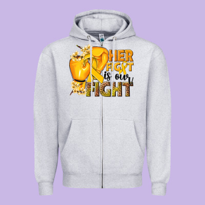 Her Fight Is Our Fight Childhood Cancer Yellow Zipper Hoodie Designed By Nancycooperartshop