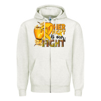 Oatmeal Heather Her fight is our fight Childhood Cancer yellow Zipper Hoodie - NancyCooperArtShop