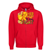 Red Her fight is our fight Childhood Cancer yellow Zipper Hoodie - NancyCooperArtShop
