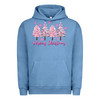 Pigment Pebble Blue Merry Christmas Trees Urban Hoodie - FaDigitalArtStudio