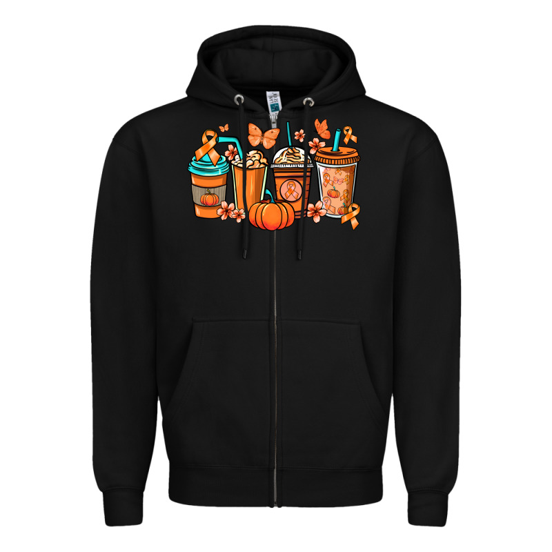 Kidney Cancer Coffee Cups Orange Ribbon Zipper Hoodie by NancyCooperArtShop | Teevron
