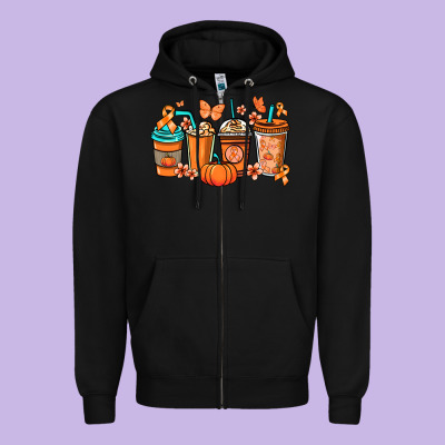 Kidney Cancer Coffee Cups Orange Ribbon Zipper Hoodie Designed By Nancycooperartshop