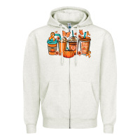 Oatmeal Heather Kidney Cancer coffee cups orange ribbon Zipper Hoodie - NancyCooperArtShop