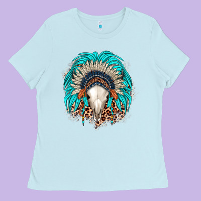 Bull Skull Indian Headdress Ladies Tee Designed By Jahusdesignshop