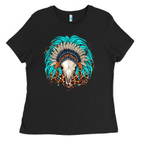 Black bull skull indian headdress Ladies Tee - JahusDesignShop