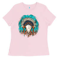 Bubblegum Pink bull skull indian headdress Ladies Tee - JahusDesignShop