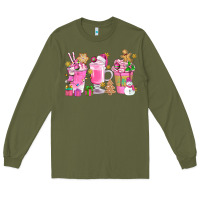 Army Green Pink Christmas Coffee Cups Bbs Long Sleeve Tee - BundleAndBundleShop