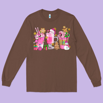 Pink Christmas Coffee Cups Bbs Long Sleeve Tee Designed By Bundleandbundleshop