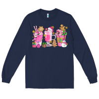 Navy Pink Christmas Coffee Cups Bbs Long Sleeve Tee - BundleAndBundleShop