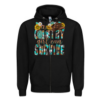 Black Western a Country Girl Can Survive Zipper Hoodie - texasbilliewilder