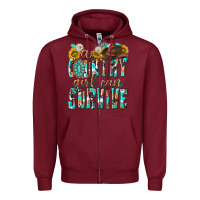 Burgundy Western a Country Girl Can Survive Zipper Hoodie - texasbilliewilder
