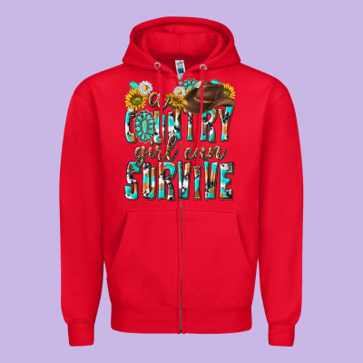 Western A Country Girl Can Survive Zipper Hoodie Designed By Texasbilliewilder