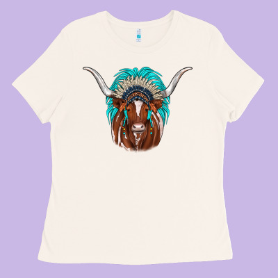 Texas Longhorn Indian Headdress Ladies Tee Designed By Jahusdesignshop