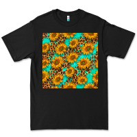 Black sunflowers and leopard western seamless pattern Premium Tee - BundleAndBundleShop