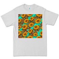 Dove Grey sunflowers and leopard western seamless pattern Premium Tee - BundleAndBundleShop