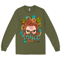 Army Green Western Rodeo Girl Braid Red Hair Long Sleeve Tee - BundleAndBundleShop