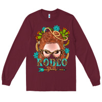 Burgundy Western Rodeo Girl Braid Red Hair Long Sleeve Tee - BundleAndBundleShop