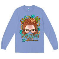 Colony Blue Western Rodeo Girl Braid Red Hair Long Sleeve Tee - BundleAndBundleShop