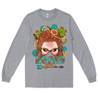 Heather Grey Western Rodeo Girl Braid Red Hair Long Sleeve Tee - BundleAndBundleShop