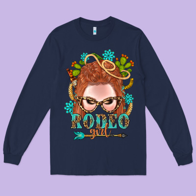 Western Rodeo Girl Braid Red Hair Long Sleeve Tee Designed By Bundleandbundleshop