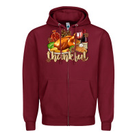 Burgundy Thankful with Turkey Zipper Hoodie - texasbilliewilder