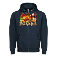 Navy Thankful with Turkey Zipper Hoodie - texasbilliewilder
